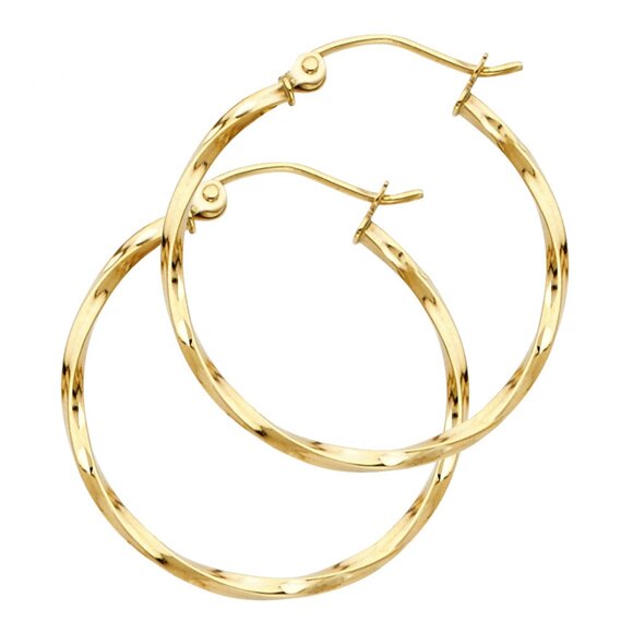 14KT Gold Fancy Curled Hoop Earrings 25mm